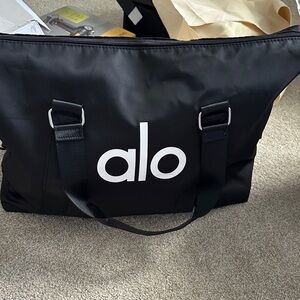 ALO Yoga Black Duffel Bag with White Logo